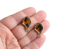 4 Organic Stud Earring Base with Tortoise Shell, 23 x 12.5mm, 1 Loop, Free Form Shape