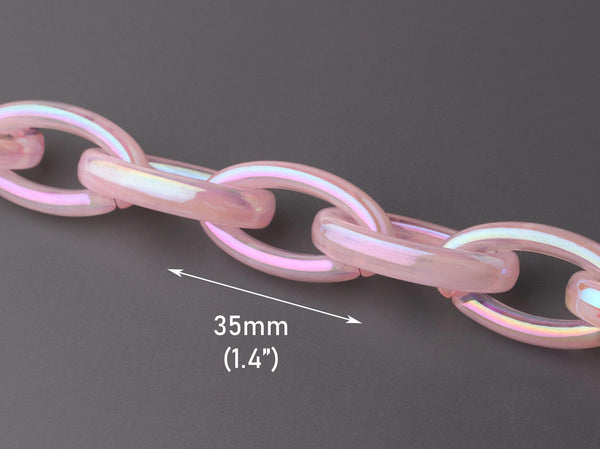 1ft Iridescent Light Pink Acrylic Chain Links, 35 x 20mm, Translucent Pink Plastic Chain, Thick Oval Cable