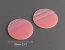 2 Two Tone Round Charms with Light Pink Stripes, 35mm, 1 Hole, Acetate Plastic, Large Coin Shape Pendant