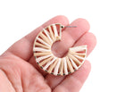 Gold Hoop Earrings with Beige and White Rattan, 1 pair, Big Hoops, Boho and Beachy, Wrapped Raffia
