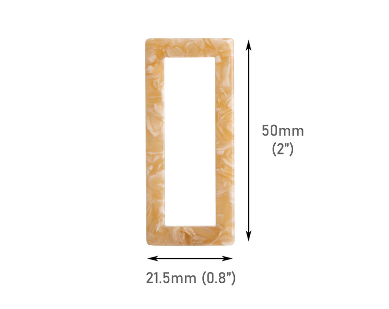 2 Pale Yellow Rectangle Rings, 50 x 21.5mm, Acetate Plastic, Flat Rectangle Sliders, Purse Hardware