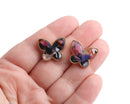 Colorful Butterfly Stud Earrings with Gold Bezel, 1 Pair, Big and Chunky, Cute Post Studs