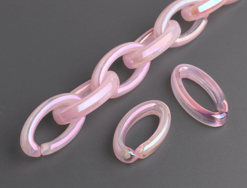 Round Pink Chain 1ft Iridescent Light Pink Acrylic Chain Links, 35 x 20mm, Translucent