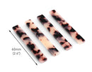 4 Extra Long Bar Charms in White Tortoise Shell, 60 x 8mm, 1 Hole, Big Vertical Bars, Flat Rectangle Bead