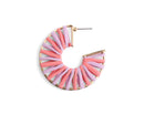 Gold Hoop Earrings with Light Pink and Purple Rattan, 1 pair, Big Hoops, Boho Beachy, Wrapped Raffia around Metal Hoops