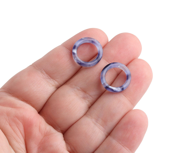 4 Small Ring Links in Cornflower Pearl Blue, 15mm, Mini Ring Bead with 10mm Hole