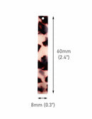 4 Extra Long Bar Charms in White Tortoise Shell, 60 x 8mm, 1 Hole, Big Vertical Bars, Flat Rectangle Bead
