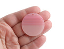 2 Two Tone Round Charms with Light Pink Stripes, 35mm, 1 Hole, Acetate Plastic, Large Coin Shape Pendant