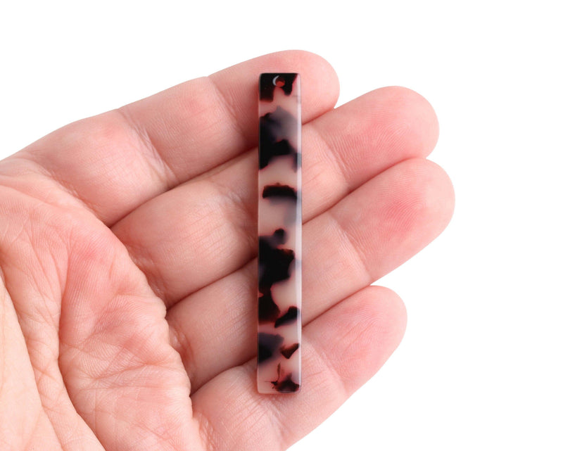 4 Extra Long Bar Charms in White Tortoise Shell, 60 x 8mm, 1 Hole, Big Vertical Bars, Flat Rectangle Bead
