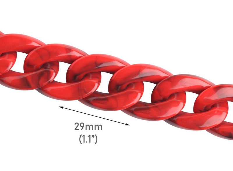 1ft Imperial Red Acrylic Chain Links, Chunky Curb Chain, 29 x 21mm
