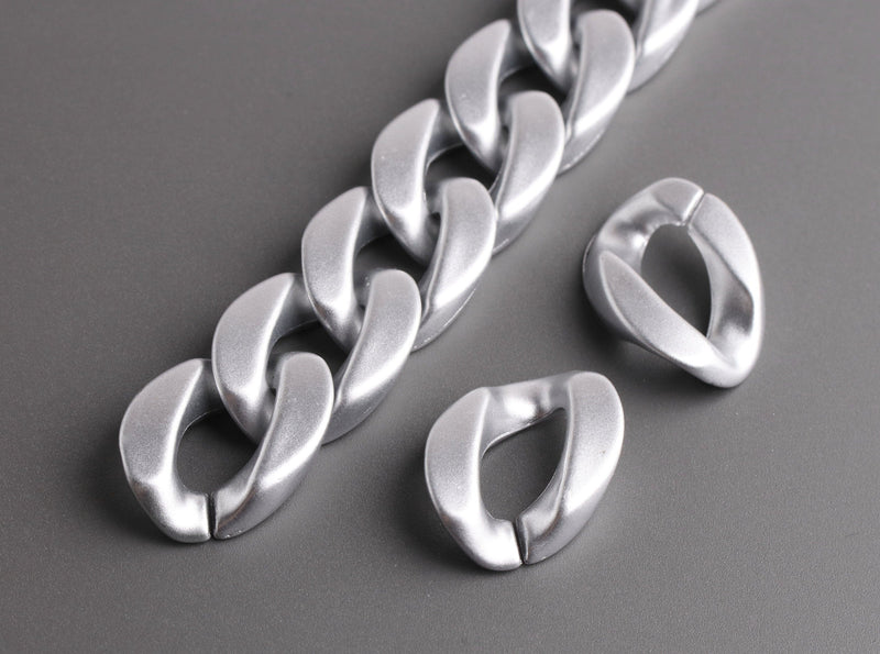 1ft Matte Silver Acrylic Chain Links, 23mm, Metallic, For Men's Chain Wristbands