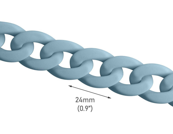 1ft Matte Steel Blue Plastic Chain Links, Blue-Gray Colored, Luxury Designer Chain for Purses and Jewelry, 24 x 17mm