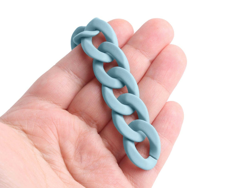 1ft Matte Steel Blue Plastic Chain Links, Blue-Gray Colored, Luxury Designer Chain for Purses and Jewelry, 24 x 17mm