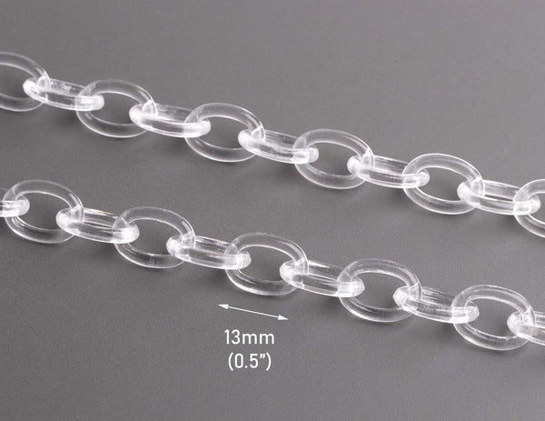 1ft Clear Acrylic Chain, Thin and Small Chain, Transparent Plastic, 13 x 9mm