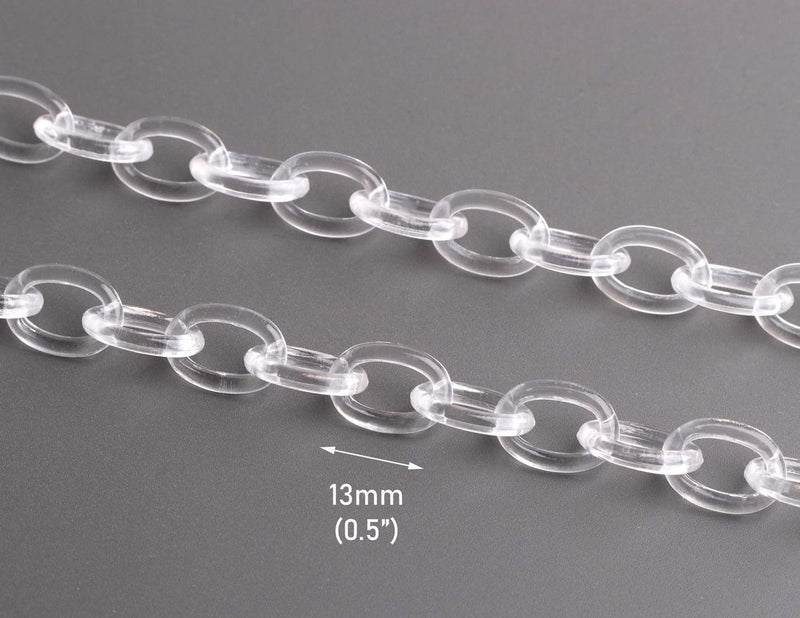 1ft Clear Acrylic Chain, Thin and Small Chain, Transparent Plastic, 13 x 9mm