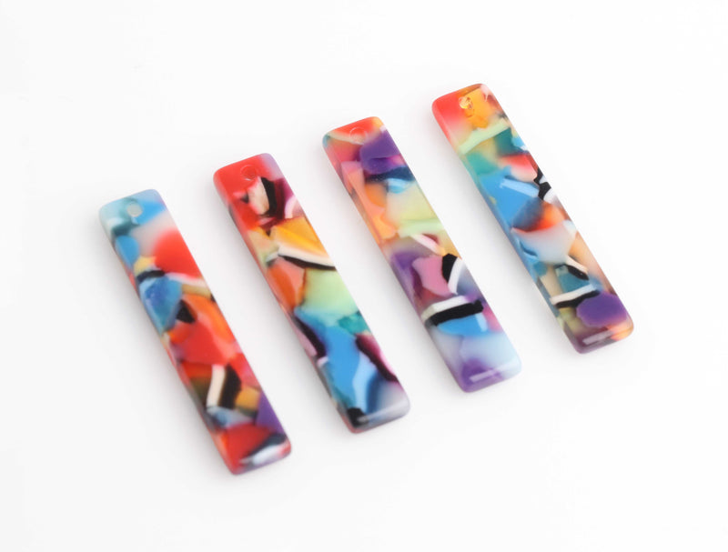 4 Simple Bar Charms in Colorful Rainbow, Cellulose Acetate, 34 x 6.75mm