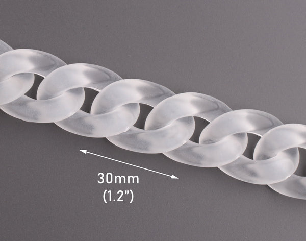 1ft Large Frosted Acrylic Chain Links, 30mm, Matte, Ice Effect, For Accessories