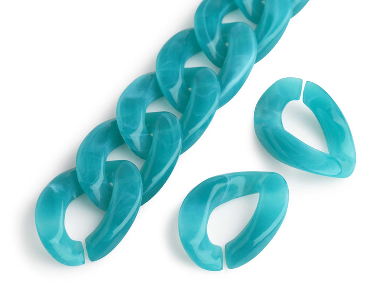1ft Teal Blue Acrylic Chain Links, 29mm, Oversized Curb Chain, For Jewelry Supply