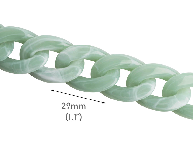 1ft Succulent Green Chain Links, 29mm, Marble Acrylic, Oversized Curb Chain