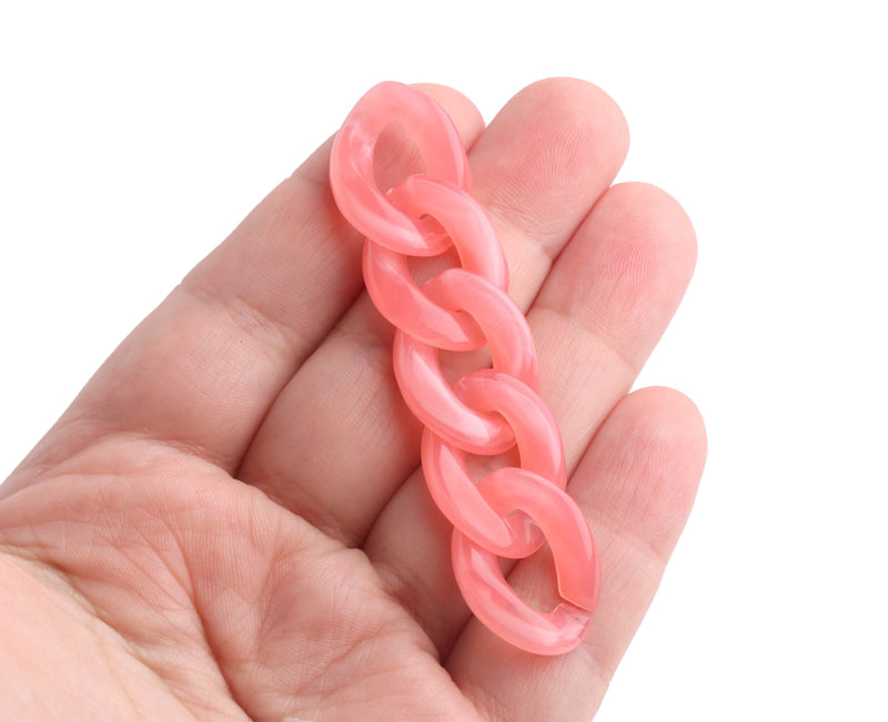 1ft Natural Pink Chain Links, 23mm, Acrylic, Light Pink Marble, For Necklaces