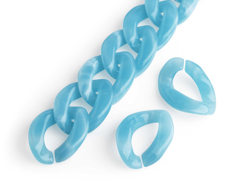 1ft Glacier Blue Acrylic Chain Links, 23mm, Marble, Lucite Plastic Connectors