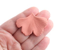 2 Coral Pink Ginkgo Leaf Charms, 1.75" Inch, Matte Pink Beads, Rubber Coated, Botanical Pendants, Jewelry Supply Parts, FW052-45-PK22