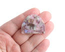 2 Gray Half Moon Charms, Iridescent Beads with Blue, Gold, Green and Purple, Cellulose Acetate, 33 x 26.5mm