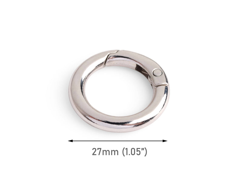 2 Silver Spring Gate Clips, Key Chain and Purse Strap Attacher Rings, O Ring, Round Carabiner, Zinc Alloy Metal, 1.05" Inch
