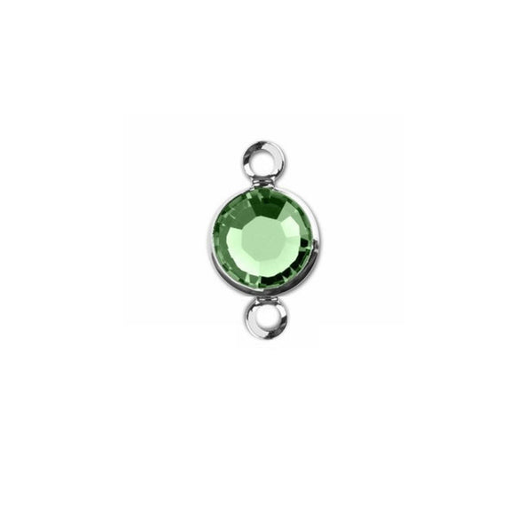1 Silver Swarovski Crystal Link with Peridot Green, 6mm, Rhodium Plated Channel Set, 57700