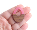 4 Hot Pink Teardrop Pendants, Color Blocked, Bright Pink Charms for Earrings, Real Wood and Resin, 37 x 28mm