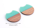 2 Wood and Resin Beads, 37x34mm, Epoxy Resin Jewelry Findings, Large Green Half Moon Pendant, Half Circle Earring Charm Parts, CN239-37-WDN