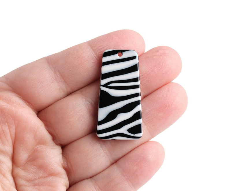 2 Flat Trapezoid Charms with Wild Zebra Stripes, Geometric Rectangle, Cellulose Acetate, 37 x 19mm