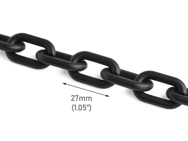1ft Matte Black Acrylic Chain Links, 27mm, Ultra Smooth, Oval Cable Connectors