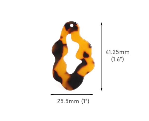 4 Freeform Cloud Charms in Tortoise Shell, Organic Shape, Cellulose Acetate, 41.25 x 25.5mm