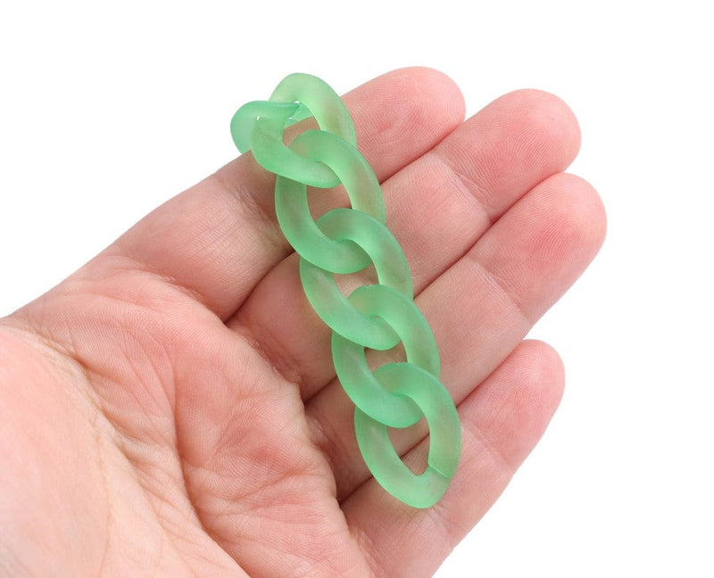 1ft Frosted Emerald Green Acrylic Chain Links, 23mm, For Watch Bands and Wristlets