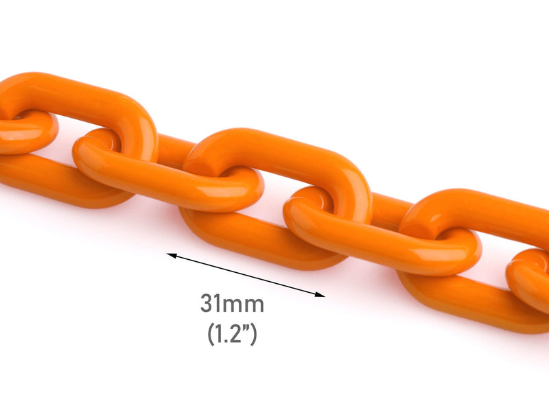 1ft Bright Orange Acrylic Chain Links, 31mm, Big Chunky Ovals, For Wallet Chains