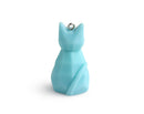 1 Geometric Blue Cat Figurine with Loop, For Keychains, Hand Painted Low Poly Animal Sculpture, Cute Kawaii, 3D Plastic Miniatures, 1.8" Inch