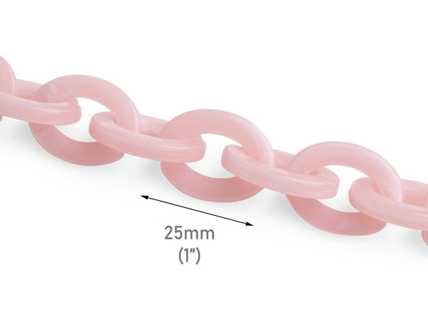 1ft Rosewater Pink Acrylic Chain Links, 28mm, Pastel Aesthetic, Flat Ovals