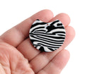 2 Half Circle Charm Beads with Wild Zebra Stripes, Large Round Blanks for Earrings and Jewelry, Acetate Plastic, 37 x 33mm