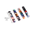4 Short Bar Charms in Multicolored Tortoise Shell, Tiny Flat Rectangle Drops, Acetate, 25 x 4.25mm