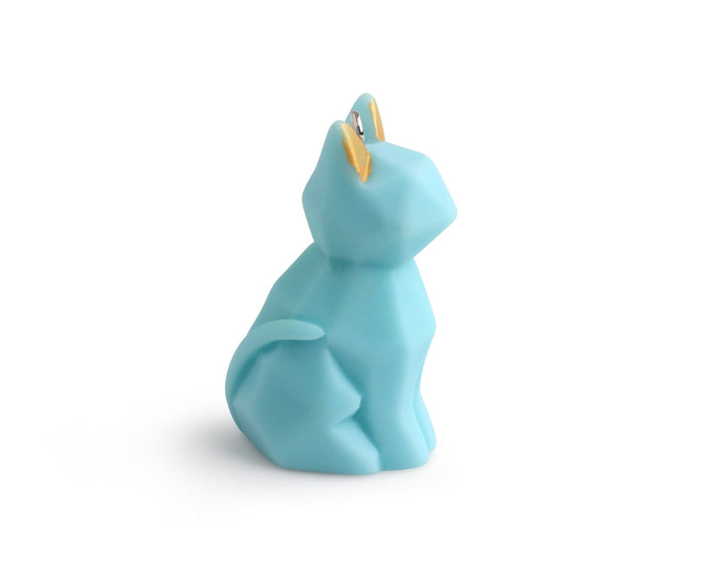 1 Geometric Blue Cat Figurine with Loop, For Keychains, Hand Painted Low Poly Animal Sculpture, Cute Kawaii, 3D Plastic Miniatures, 1.8" Inch