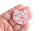 2 Half Circle Charms with Pastel Floral Patterns, Colorful Plastic Beads, Acetate, 36.5 x 33.5mm