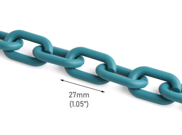 1ft Matte Turquoise Blue Acrylic Chain Links, 27mm, Ultra Smooth, For Necklaces