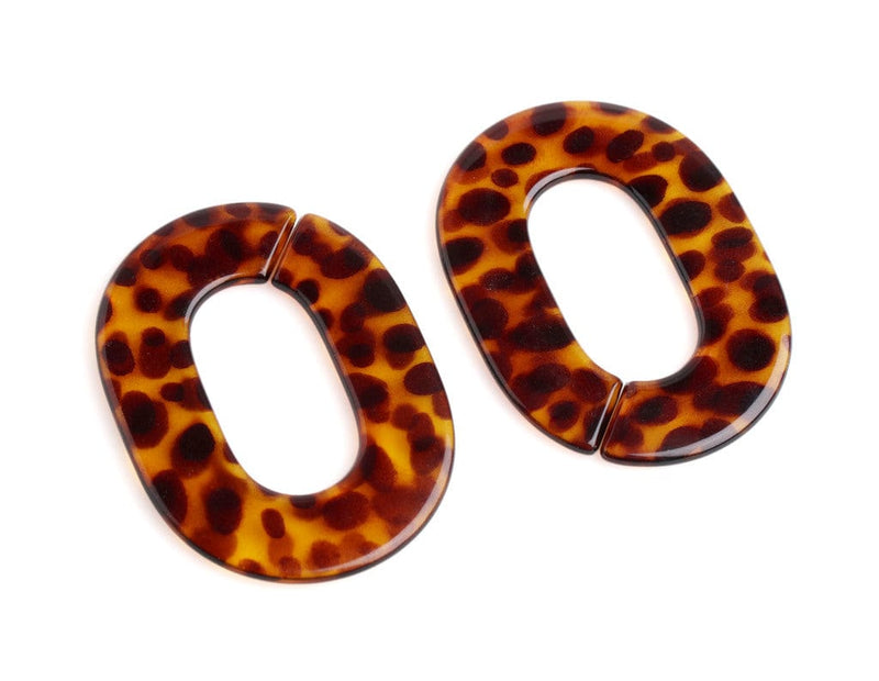 1ft Extra Large Tortoise Shell Chain Links, 54mm, Chunky Acrylic, Brown Leopard Print Spots