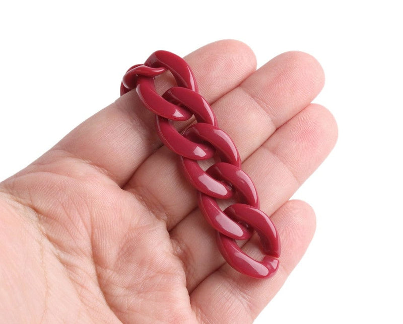1ft Dark Maroon Red Acrylic Chain Links, 23mm, Designer Colored, For Decorative Bags Straps