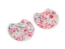 2 Half Circle Charms with Pastel Floral Patterns, Colorful Plastic Beads, Acetate, 36.5 x 33.5mm