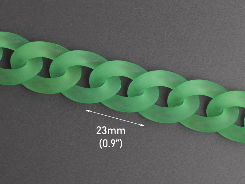 1ft Frosted Emerald Green Acrylic Chain Links, 23mm, For Watch Bands and Wristlets