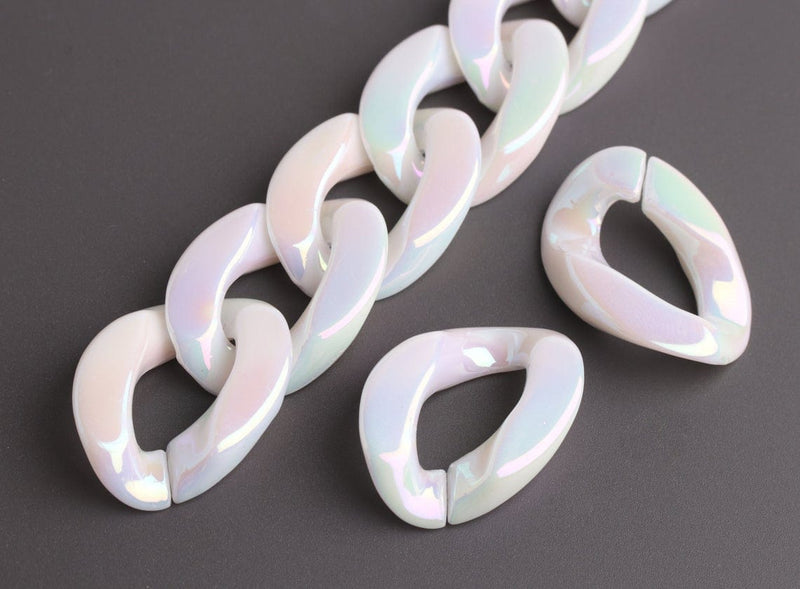 1ft Opal White Acrylic Chain Links, 29mm, Iridescent, For Statement Necklaces