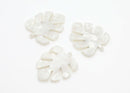 2 White Monstera Leaf Charms, Palm Tree Leaf with Stem, White Pearl Acetate, 30 x 24.25mm