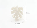 2 White Monstera Leaf Charms, Palm Tree Leaf with Stem, White Pearl Acetate, 30 x 24.25mm